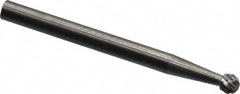 SGS Pro - 1/8" Cut Diam, 1/8" Shank Diam, Ball Head Double Cut Burr - Carbide, Radius End, 1/8" LOC, 1-1/2" OAL - Exact Tooling