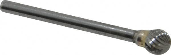 SGS Pro - 1/4" Cut Diam, 1/8" Shank Diam, Ball Head Double Cut Burr - Carbide, Radius End, 7/32" LOC, 2" OAL - Exact Tooling