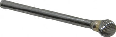 SGS Pro - 1/4" Cut Diam, 1/8" Shank Diam, Ball Head Double Cut Burr - Carbide, Radius End, 7/32" LOC, 2" OAL - Exact Tooling