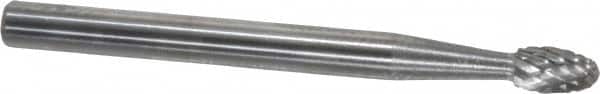 SGS Pro - 1/8" Cut Diam, 1/8" Shank Diam, Oval Head Double Cut Burr - Carbide, Radius End, 7/32" LOC, 1-1/2" OAL - Exact Tooling