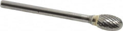 SGS Pro - 1/4" Cut Diam, 1/8" Shank Diam, Oval Head Double Cut Burr - Carbide, Radius End, 3/8" LOC - Exact Tooling