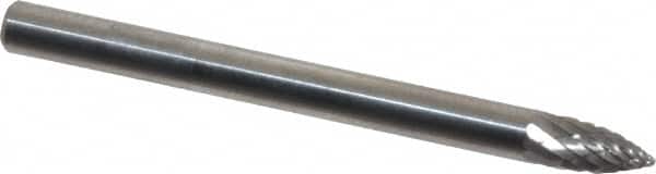 SGS Pro - 1/8" Cut Diam, 1/8" Shank Diam, Tree Head Double Cut Burr - Carbide, Point End, 1/4" LOC, 1-1/2" OAL - Exact Tooling