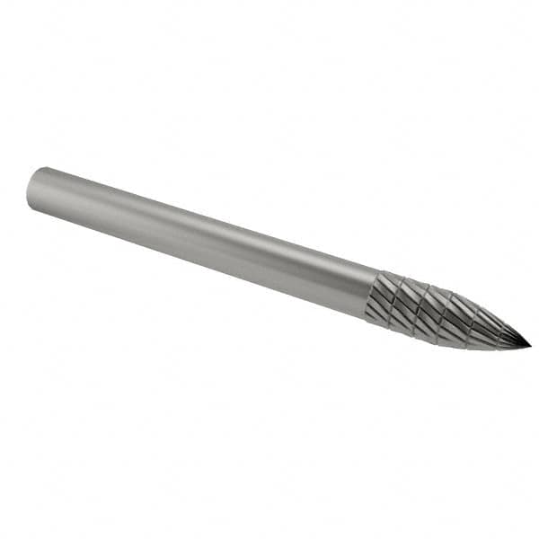 SGS Pro - 1/8" Cut Diam, 1/8" Shank Diam, Tree Head Double Cut Burr - Carbide, Point End, 5/16" LOC - Exact Tooling