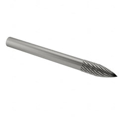 SGS Pro - 1/8" Cut Diam, 1/8" Shank Diam, Tree Head Double Cut Burr - Carbide, Point End, 5/16" LOC - Exact Tooling