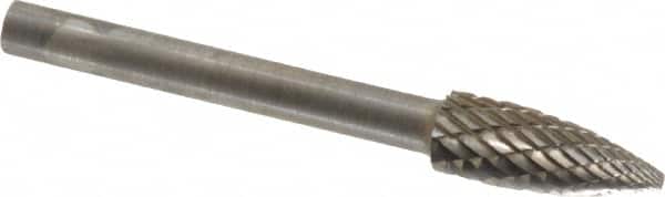 SGS Pro - 3/16" Cut Diam, 1/8" Shank Diam, Tree Head Double Cut Burr - Carbide, Point End, 1/2" LOC - Exact Tooling