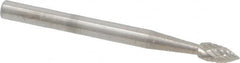 SGS Pro - 1/8" Cut Diam, 1/8" Shank Diam, Flame Head Double Cut Burr - Carbide, Radius End, 1/4" LOC, 1-1/2" OAL - Exact Tooling
