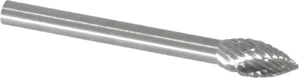 SGS Pro - 3/16" Cut Diam, 1/8" Shank Diam, Flame Head Double Cut Burr - Carbide, Radius End, 3/8" LOC - Exact Tooling