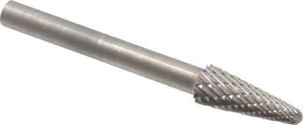 SGS Pro - 3/16" Cut Diam, 1/8" Shank Diam, Taper Head Double Cut Burr - Carbide, Radius End, 1/2" LOC - Exact Tooling