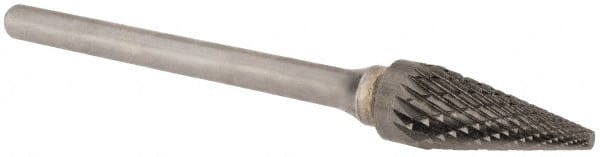 SGS Pro - 1/4" Cut Diam, 1/8" Shank Diam, Cone Head Double Cut Burr - Carbide, Point End, 1/2" LOC, 2-1/8" OAL - Exact Tooling