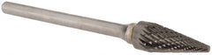 SGS Pro - 1/4" Cut Diam, 1/8" Shank Diam, Cone Head Double Cut Burr - Carbide, Point End, 1/2" LOC, 2-1/8" OAL - Exact Tooling