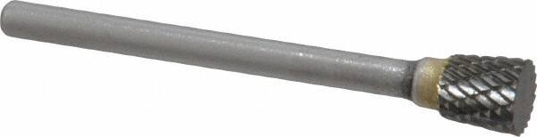 SGS Pro - 1/4" Cut Diam, 1/8" Shank Diam, Inverted Cone Head Double Cut Burr - Carbide, Flat End, 1/4" LOC, 1-3/4" OAL - Exact Tooling