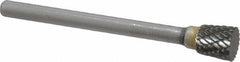 SGS Pro - 1/4" Cut Diam, 1/8" Shank Diam, Inverted Cone Head Double Cut Burr - Carbide, Flat End, 1/4" LOC, 1-3/4" OAL - Exact Tooling