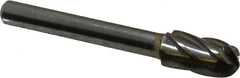 SGS Pro - 3/8" Cut Diam, 1/4" Shank Diam, Cylinder with Radius Head Single Cut Burr - Carbide, Radius End, 3/4" LOC, 2-1/2" OAL - Exact Tooling