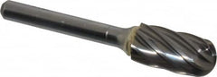 SGS Pro - 1/2" Cut Diam, 1/4" Shank Diam, Cylinder with Radius Head Single Cut Burr - Carbide, Radius End, 1" LOC, 2-3/4" OAL - Exact Tooling
