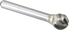 SGS Pro - 1/2" Cut Diam, 1/4" Shank Diam, Ball Head Single Cut Burr - Carbide, Radius End, 7/16" LOC, 2-13/64" OAL - Exact Tooling