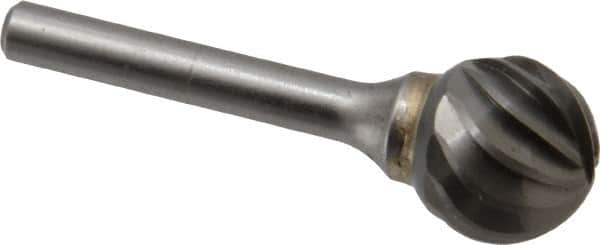 SGS Pro - 3/4" Cut Diam, 1/4" Shank Diam, Ball Head Single Cut Burr - Carbide, Radius End, 11/16" LOC, 2-7/16" OAL - Exact Tooling