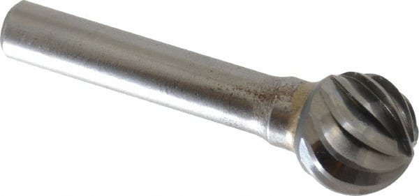 SGS Pro - 3/4" Cut Diam, 3/8" Shank Diam, Ball Head Single Cut Burr - Carbide, Radius End, 11/16" LOC, 2-11/16" OAL - Exact Tooling