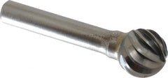 SGS Pro - 3/4" Cut Diam, 3/8" Shank Diam, Ball Head Single Cut Burr - Carbide, Radius End, 11/16" LOC, 2-11/16" OAL - Exact Tooling