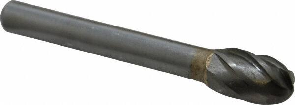 SGS Pro - 3/8" Cut Diam, 1/4" Shank Diam, Oval Head Single Cut Burr - Carbide, Radius End, 5/8" LOC, 2-3/8" OAL - Exact Tooling