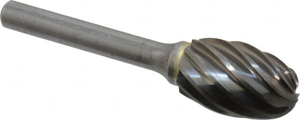 SGS Pro - 5/8" Cut Diam, 1/4" Shank Diam, Oval Head Single Cut Burr - Carbide, Radius End, 1" LOC, 2-3/4" OAL - Exact Tooling