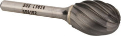 SGS Pro - 3/4" Cut Diam, 1/4" Shank Diam, Oval Head Single Cut Burr - Carbide, Radius End, 1" LOC, 2-3/4" OAL - Exact Tooling