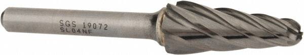 SGS Pro - 1/2" Cut Diam, 1/4" Shank Diam, Taper Head Single Cut Burr - Carbide, Radius End, 1-1/8" LOC, 3" OAL - Exact Tooling