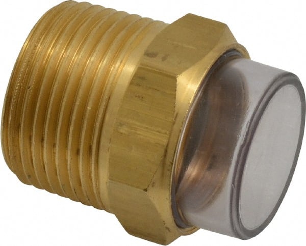 Trico - 2" Sight Diam, 1" Thread, 1-11/16" OAL, Viewport Sight Glass & Flow Sight - 1-5/16" Hex Head, With 3-D Lens - Exact Tooling