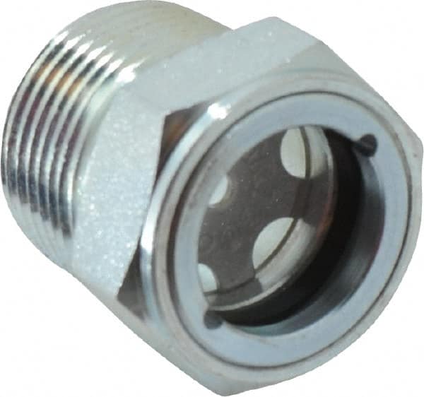 Trico - 1" Sight Diam, 3/4" Thread, 1-1/8" OAL, Viewport Sight Glass & Flow Sight - 1-1/8" Hex Head, With Baffle - Exact Tooling