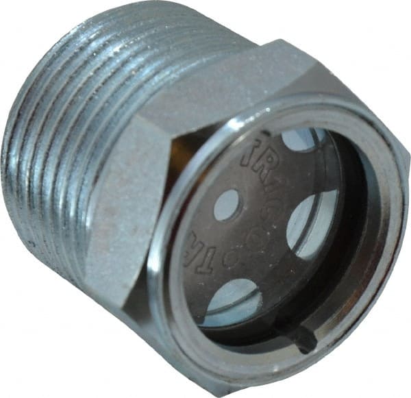 Trico - 2" Sight Diam, 1" Thread, 1-1/4" OAL, Viewport Sight Glass & Flow Sight - 1-5/16" Hex Head, With Baffle - Exact Tooling