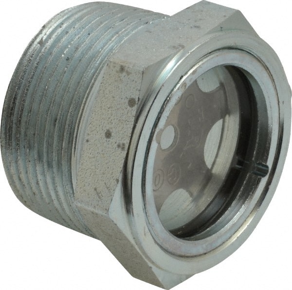 Trico - 2" Sight Diam, 1-1/4" Thread, 1-5/16" OAL, Viewport Sight Glass & Flow Sight - 1-3/4" Hex Head, With Baffle - Exact Tooling