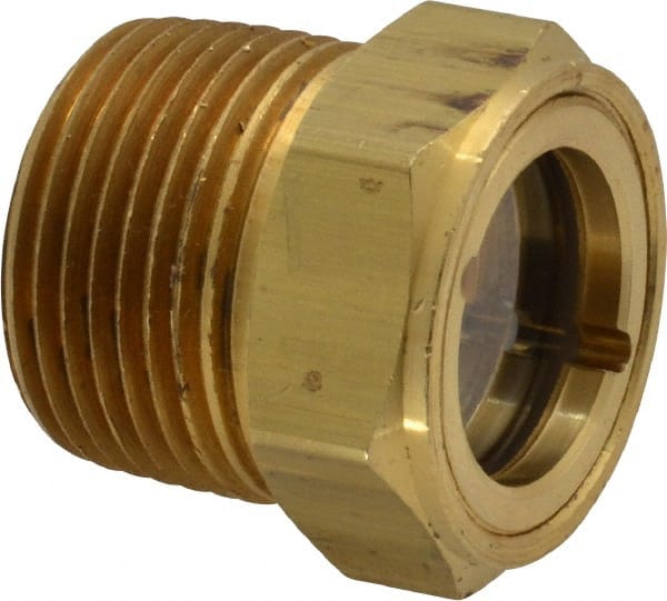 Trico - 1" Sight Diam, 3/4" Thread, 1-1/8" OAL, Viewport Sight Glass & Flow Sight - 1-1/8" Hex Head, With Baffle - Exact Tooling