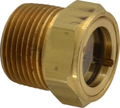 Trico - 1" Sight Diam, 3/4" Thread, 1-1/8" OAL, Viewport Sight Glass & Flow Sight - 1-1/8" Hex Head, With Baffle - Exact Tooling