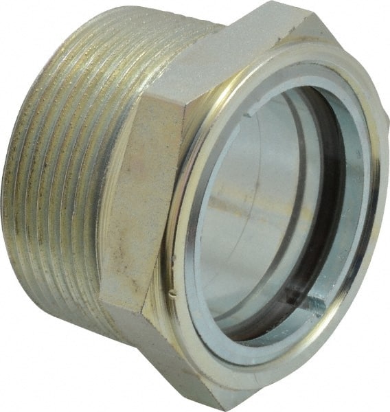 Trico - 2" Sight Diam, 1-1/2" Thread, 1-11/32" OAL, Viewport Sight Glass & Flow Sight - 2" Hex Head, Without Baffle - Exact Tooling