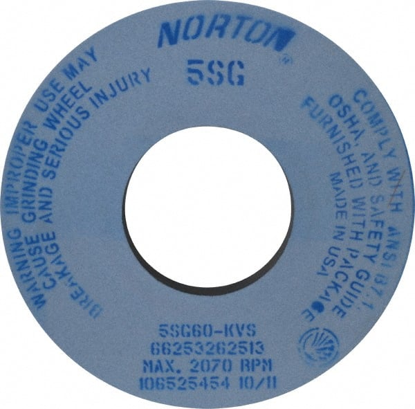 Norton - 12" Diam x 5" Hole x 1" Thick, K Hardness, 60 Grit Surface Grinding Wheel - Ceramic, Type 1, Medium Grade, 2,070 Max RPM, Vitrified Bond, No Recess - Exact Tooling