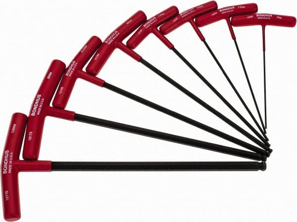 Bondhus - 8 Piece T-Handle Ball End Hex Key Set - Hex Range 2 to 10mm, Protanium High Torque Steel - Exact Tooling