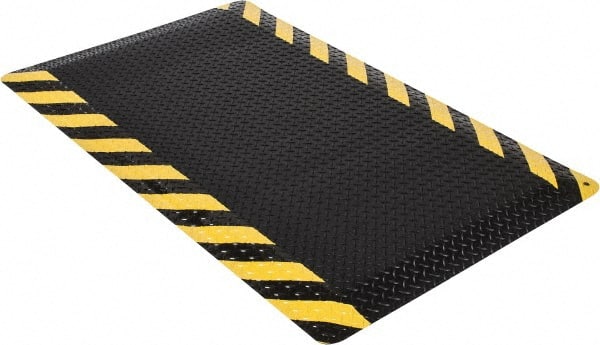 Wearwell - 5' Long x 3' Wide, Dry Environment, Anti-Fatigue Matting - Black with Yellow Chevron Borders, Vinyl with Nitrile Blend Base, Beveled on 4 Sides - Exact Tooling