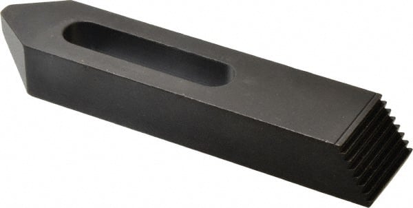 Jergens - 1/2" Stud, Low Carbon Steel, Plain Strap Clamp - 2" Travel, 6" OAL x 1-1/4" Wide x 7/8" High, Black Oxide Finish, Tapered Nose - Exact Tooling