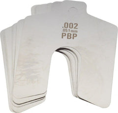 Made in USA - 20 Piece, 2 Inch Long x 2 Inch Wide x 0.002 Inch Thick, Slotted Shim Stock - Stainless Steel, 5/8 Inch Wide Slot - Exact Tooling