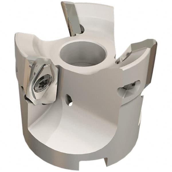 Iscar - 3 Inserts, 63mm Cut Diam, 27mm Arbor Diam, 15.8mm Max Depth of Cut, Indexable Square-Shoulder Face Mill - 0/90° Lead Angle, 50mm High, HM90 APCR 1605 Insert Compatibility, Through Coolant, Series Helialu - Exact Tooling