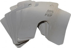 Made in USA - 20 Piece, 2 Inch Long x 2 Inch Wide x 0.005 Inch Thick, Slotted Shim Stock - Stainless Steel, 5/8 Inch Wide Slot - Exact Tooling
