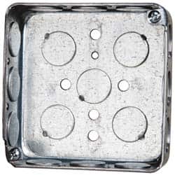 Cooper Crouse-Hinds - 1 Gang, (17) 1/2" Knockouts, Steel Square Outlet Box - 4" Overall Height x 4" Overall Width x 1-1/4" Overall Depth - Exact Tooling