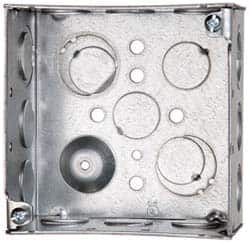 Cooper Crouse-Hinds - 1 Gang, (16) 1/2 & 3/4" Knockouts, Steel Square Outlet Box - 4" Overall Height x 4" Overall Width x 2-1/8" Overall Depth - Exact Tooling