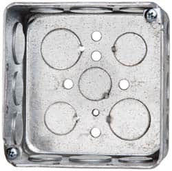 Cooper Crouse-Hinds - 1 Gang, (17) 1/2 & 3/4" Knockouts, Steel Square Outlet Box - 4" Overall Height x 4" Overall Width x 2-1/8" Overall Depth - Exact Tooling