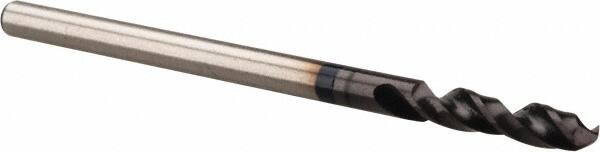 Accupro - 3/32" 120° Spiral Flute Cobalt Screw Machine Drill Bit - TiAlN Finish, Right Hand Cut, 14mm Flute Length, 43mm OAL, Split Point, Straight Shank - Exact Tooling