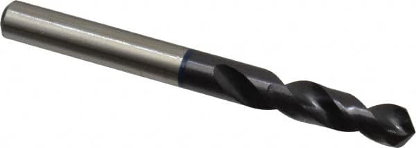 Accupro - 19/64" 120° Spiral Flute Vanadium High Speed Steel Screw Machine Drill Bit - TiAlN Finish, Right Hand Cut, 37mm Flute Length, 79mm OAL, Faceted Point, Straight Shank - Exact Tooling