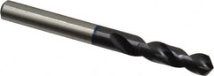 Accupro - 19/64" 120° Spiral Flute Vanadium High Speed Steel Screw Machine Drill Bit - TiAlN Finish, Right Hand Cut, 37mm Flute Length, 79mm OAL, Faceted Point, Straight Shank - Exact Tooling
