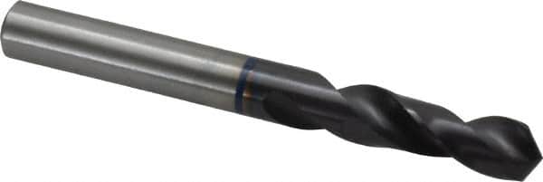 Accupro - 21/64" 120° Spiral Flute Cobalt Screw Machine Drill Bit - TiAlN Finish, Right Hand Cut, 37mm Flute Length, 79mm OAL, Faceted Point, Straight Shank - Exact Tooling