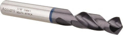 Accupro - 7/16" 120° Spiral Flute Cobalt Screw Machine Drill Bit - TiAlN Finish, Right Hand Cut, 47mm Flute Length, 95mm OAL, Faceted Point, Straight Shank - Exact Tooling