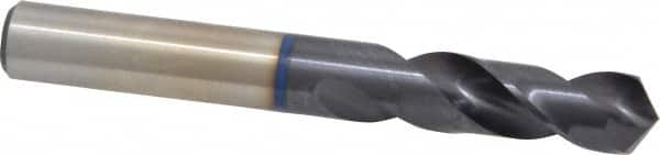 Accupro - 1/2" 120° Spiral Flute Cobalt Screw Machine Drill Bit - TiAlN Finish, Right Hand Cut, 51mm Flute Length, 102mm OAL, Faceted Point, Straight Shank - Exact Tooling