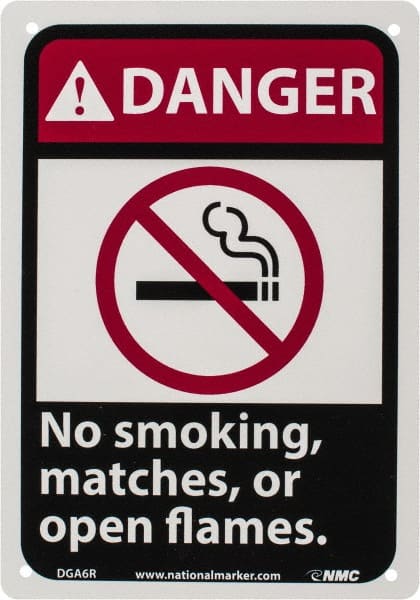NMC - "Danger - No Smoking, Matches or Open Flames", 10" Long x 7" Wide, Rigid Plastic Safety Sign - Rectangle, 0.05" Thick, Use for Accident Prevention - Exact Tooling